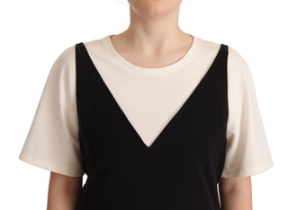 Blusa de poliéster blanca y negra de manga corta