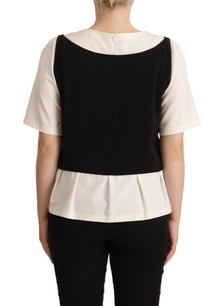 Blusa de poliéster blanca y negra de manga corta
