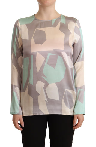 Blusa multicolor de seda con manga larga y cuello redondo