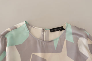 Multicolor Silk Long Sleeves Round Neck Top Blouse