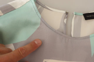 Multicolor Silk Long Sleeves Round Neck Top Blouse