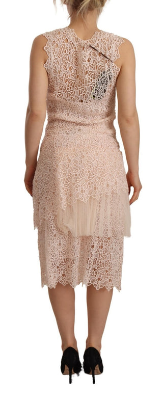 Vestido midi sin mangas de viscosa beige con volantes