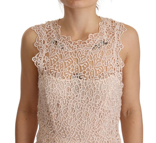 Vestido midi sin mangas de viscosa beige con volantes