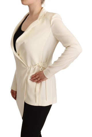 Blazer cruzado de viscosa color blanco roto con mangas largas
