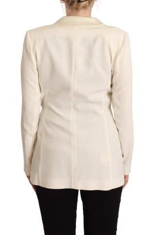 Blazer cruzado de viscosa color blanco roto con mangas largas