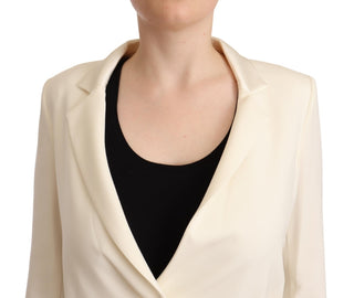 Blazer cruzado de viscosa color blanco roto con mangas largas