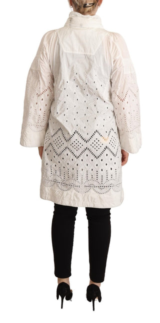 Button Down White Long Sleeve Polyester Jacket