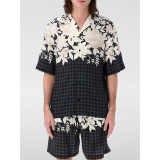 Camisa negra de seda con estampado