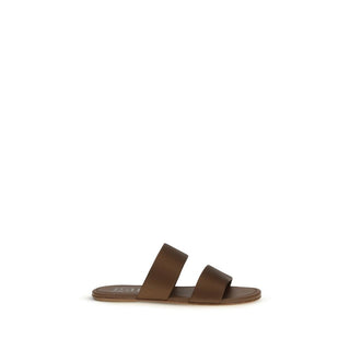 Braune flache Seidensandalen