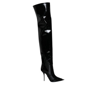 Schwarze Overknee-Stiefel aus Leder