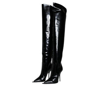Schwarze Overknee-Stiefel aus Leder