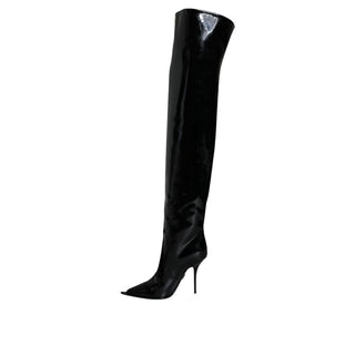 Schwarze Overknee-Stiefel aus Leder