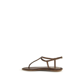 Braune flache Satin-Sandalen