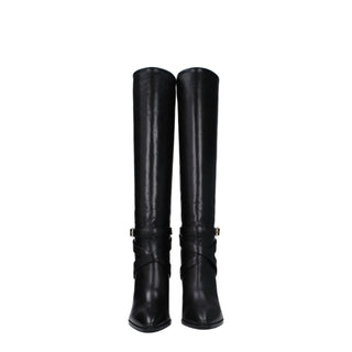 Black Leather High Heel Boots