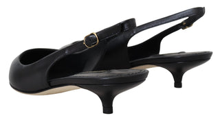 Schwarze Leder-Slingback-Pumps