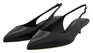 Schwarze Leder-Slingback-Pumps
