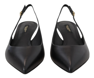 Schwarze Leder-Slingback-Pumps