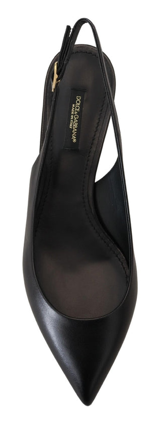 Schwarze Leder-Slingback-Pumps