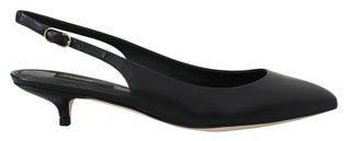 Schwarze Leder-Slingback-Pumps