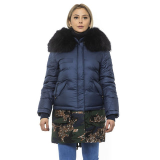 Blauer Poly-Parka mit Kapuze für Damen