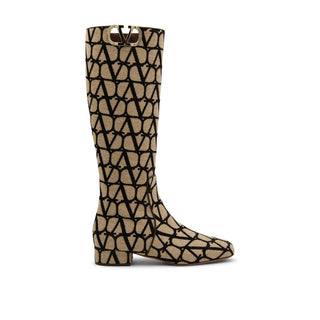 Beige Canvas Flat Boots