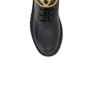 Black Calfskin Lace-Up Boots