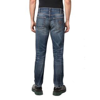 Blue Cotton Straight-Leg Jeans