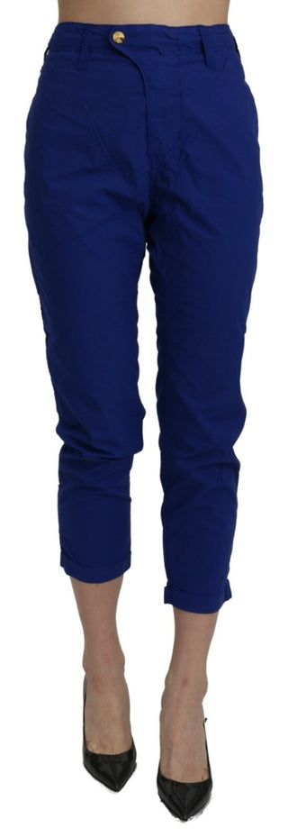 Pantalones ajustados cortos de cintura alta azul real de algodón