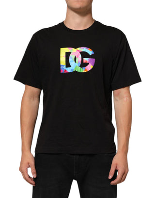 Schwarzes Baumwoll-T-Shirt mit Rundhalsausschnitt und Logodruck