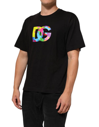 Schwarzes Baumwoll-T-Shirt mit Rundhalsausschnitt und Logodruck