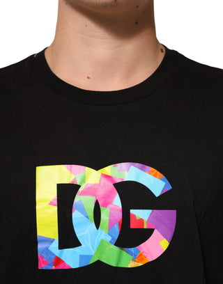 Schwarzes Baumwoll-T-Shirt mit Rundhalsausschnitt und Logodruck