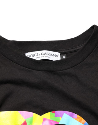 Schwarzes Baumwoll-T-Shirt mit Rundhalsausschnitt und Logodruck