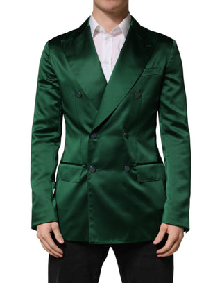 Grüner Satin-Zweireiher-Blazer