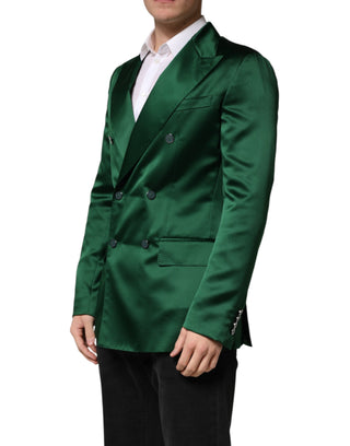 Grüner Satin-Zweireiher-Blazer