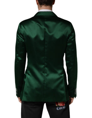 Grüner Satin-Zweireiher-Blazer