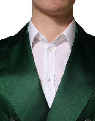 Grüner Satin-Zweireiher-Blazer