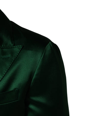 Grüner Satin-Zweireiher-Blazer
