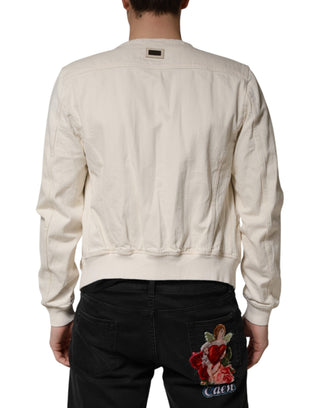 Off White Baumwoll-Denim-Blousonjacke für Herren mit durchgehendem Reißverschluss