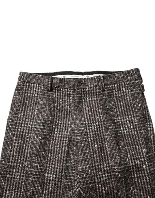 Brown Wool Plaid Skinny Dress Trouser Pants