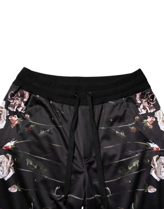 Black Floral Straight-Leg Chino Trouser Pants
