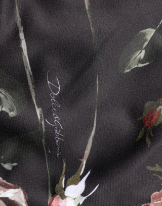 Black Floral Straight-Leg Chino Trouser Pants