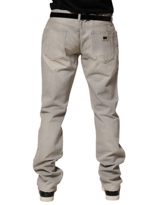 Hellgraue Baumwoll-Denimhose mit geradem Bein