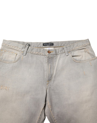 Hellgraue Baumwoll-Denimhose mit geradem Bein