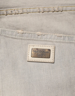 Hellgraue Baumwoll-Denimhose mit geradem Bein