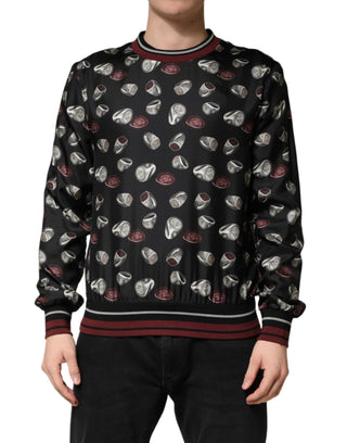 Schwarzes Ring-Print Rundhals-Sweatshirt