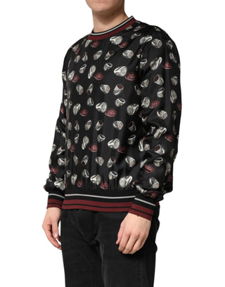 Schwarzes Ring-Print Rundhals-Sweatshirt