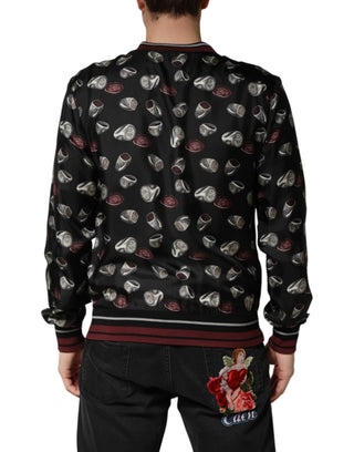 Schwarzes Ring-Print Rundhals-Sweatshirt