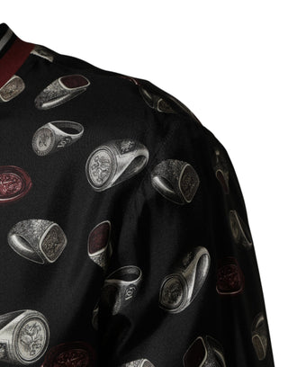 Schwarzes Ring-Print Rundhals-Sweatshirt