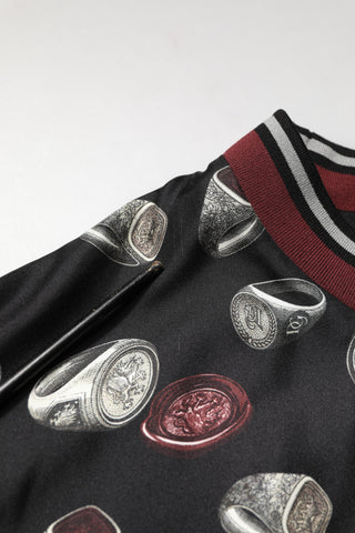 Schwarzes Ring-Print Rundhals-Sweatshirt