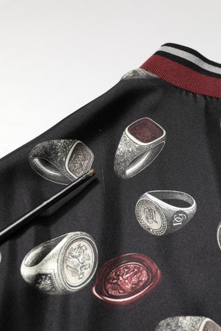 Schwarzes Ring-Print Rundhals-Sweatshirt